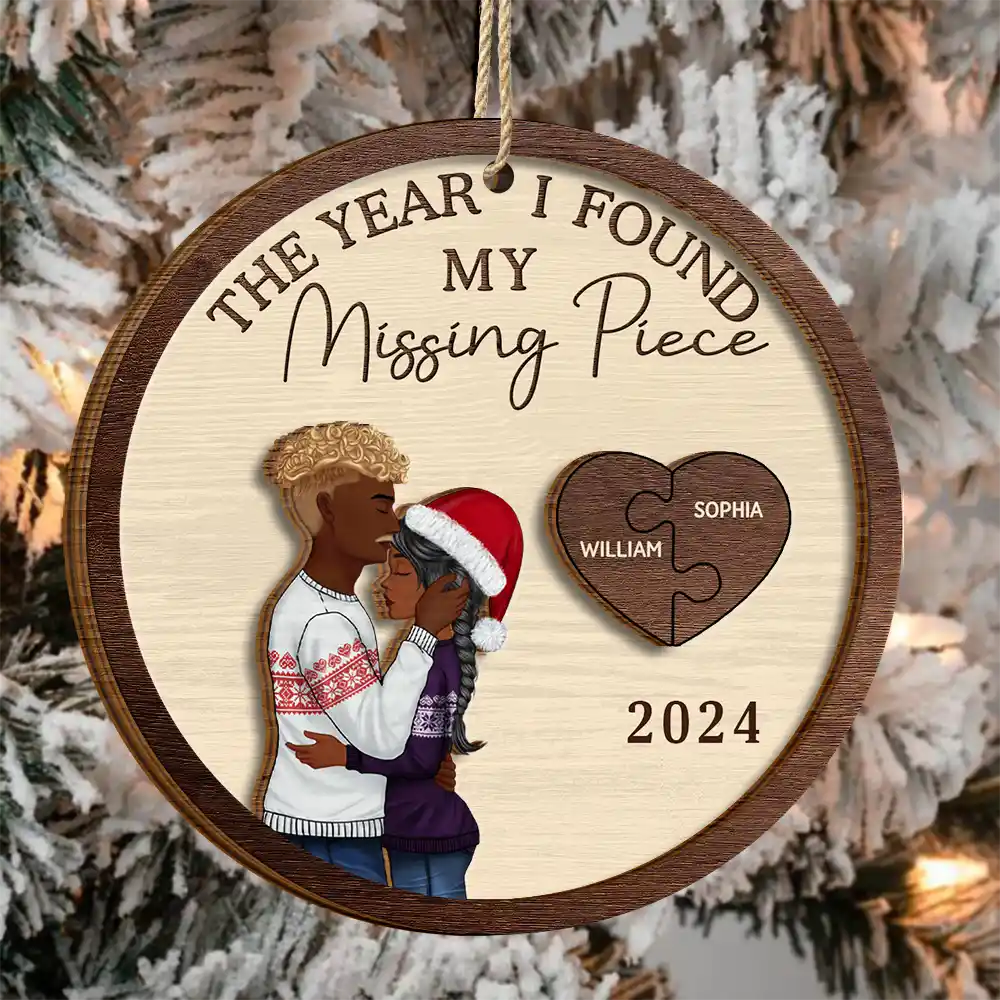 The Year I Found My Missing Piece Hugging Couple - Personalized 2-Layered Wooden Ornament