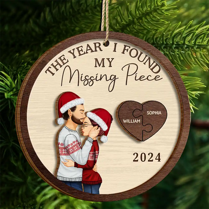 The Year I Found My Missing Piece Hugging Couple - Personalized 2-Layered Wooden Ornament