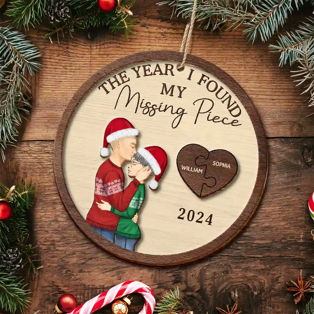 The Year I Found My Missing Piece Hugging Couple - Personalized 2-Layered Wooden Ornament