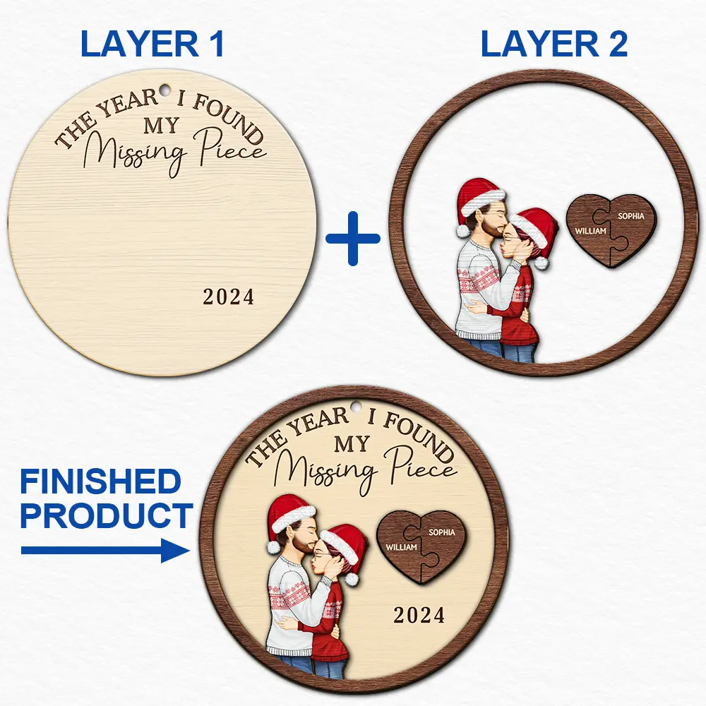 The Year I Found My Missing Piece Hugging Couple - Personalized 2-Layered Wooden Ornament