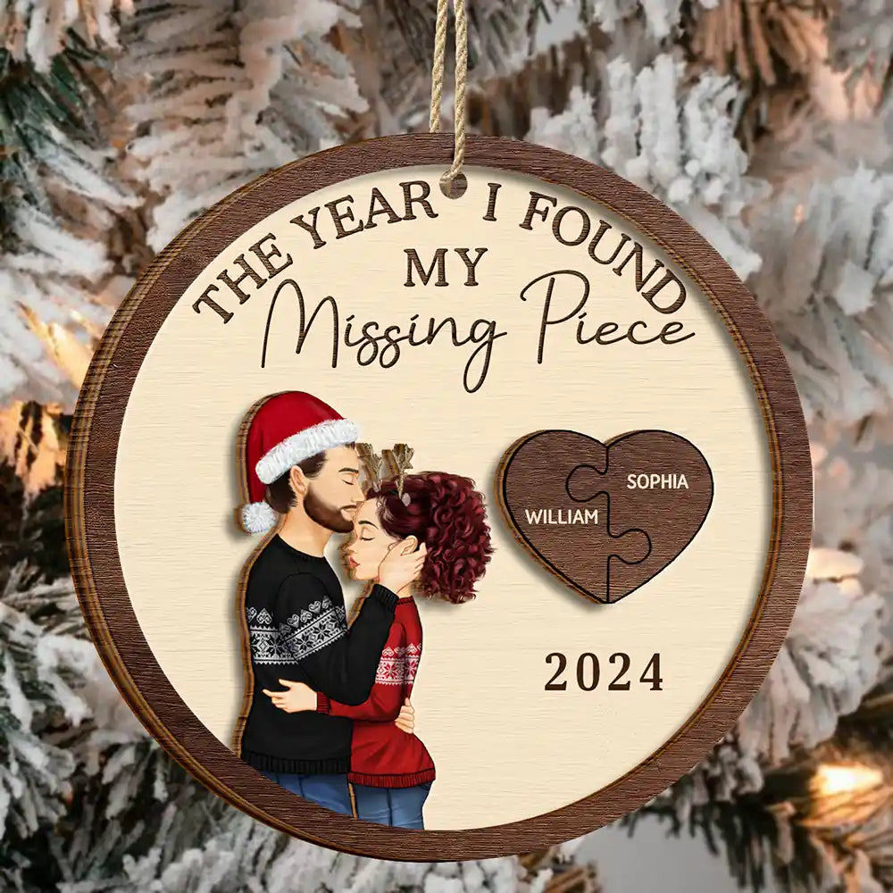 The Year I Found My Missing Piece Hugging Couple - Personalized 2-Layered Wooden Ornament