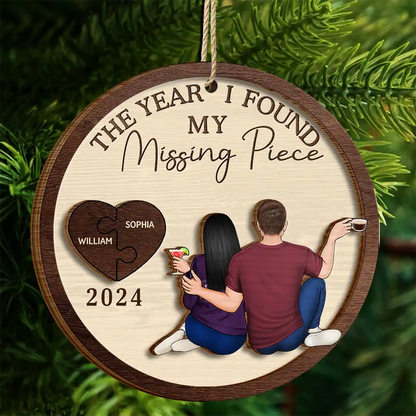 The Year I Found My Missing Piece Backside Couple - Personalized 2-Layered Wooden Ornament