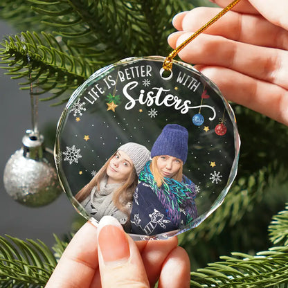 Custom Photo Besties Forever Christmas - Personalized Circle Glass Ornament