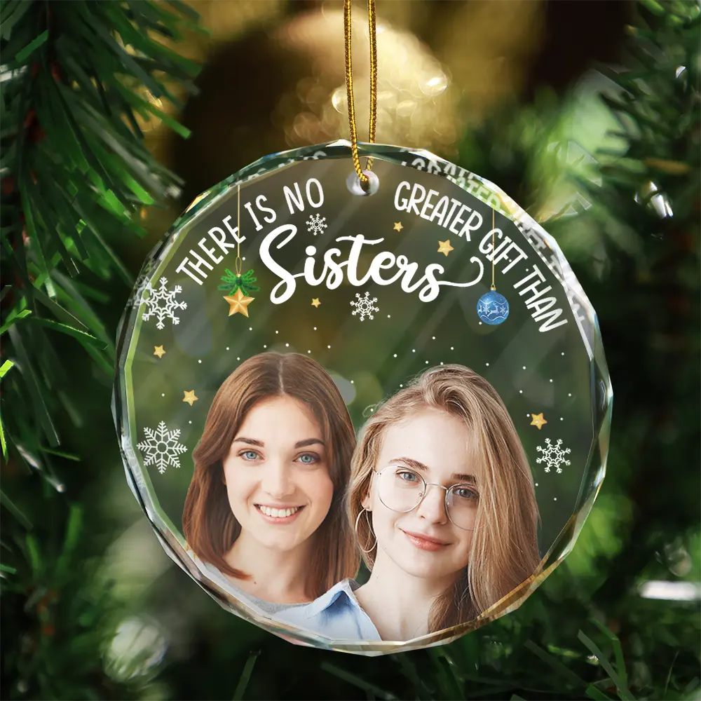 Custom Photo Besties Forever Christmas - Personalized Circle Glass Ornament
