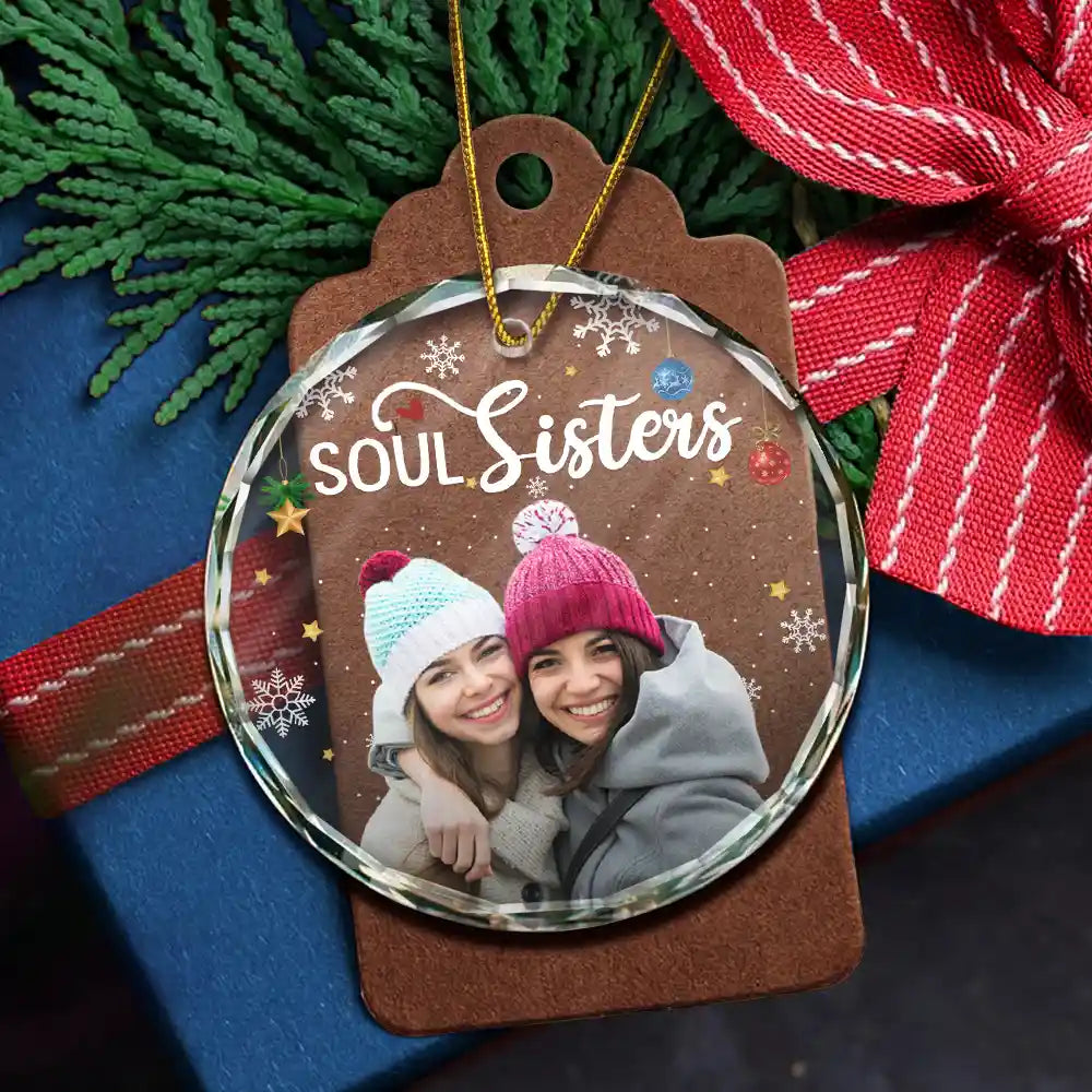 Custom Photo Besties Forever Christmas - Personalized Circle Glass Ornament