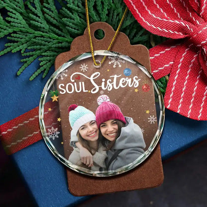 Custom Photo Besties Forever Christmas - Personalized Circle Glass Ornament