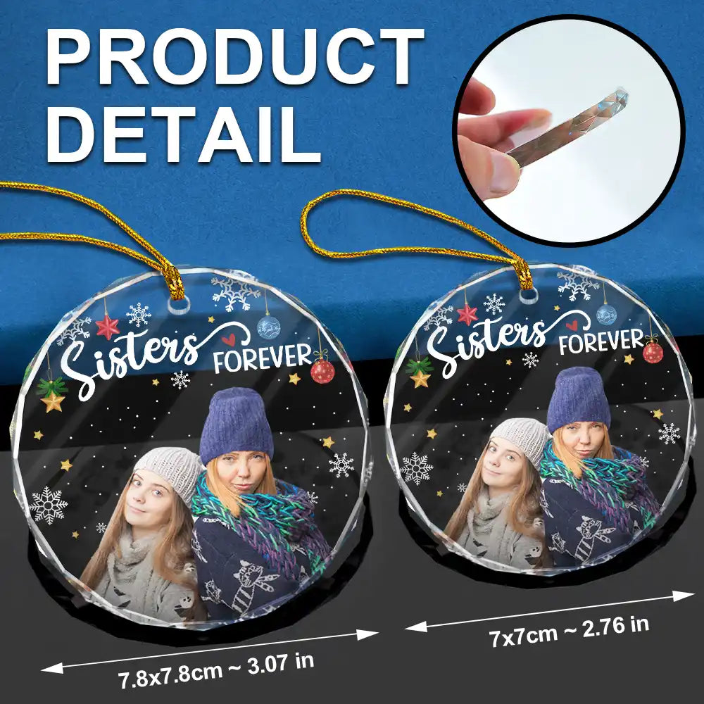 Custom Photo Besties Forever Christmas - Personalized Circle Glass Ornament