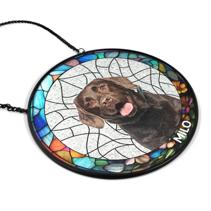 Custom Photo Family Dog Cat - Personalized Stained Glass Window Hanging Suncatcher