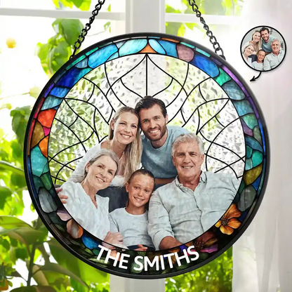 Custom Photo Family Dog Cat - Personalized Stained Glass Window Hanging Suncatcher