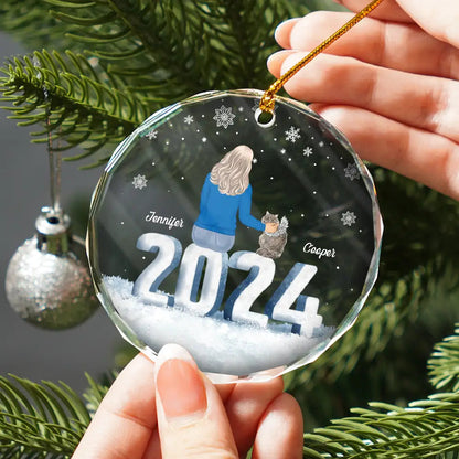 2024 Christmas Couple Dog Cat - Personalized Circle Glass Ornament