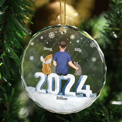 2024 Christmas Couple Dog Cat - Personalized Circle Glass Ornament