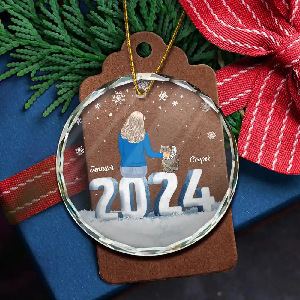 2024 Christmas Couple Dog Cat - Personalized Circle Glass Ornament