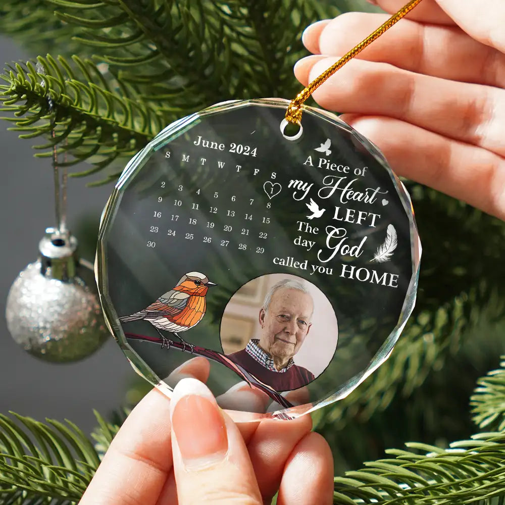 Christmas,Sad,Family,Parents,Gift For Grandparents,Gift For Sibling,Memorial - Custom Photo The Moment Your Heart Stopped Calendar Memorial - Personalized Circle Glass Ornament