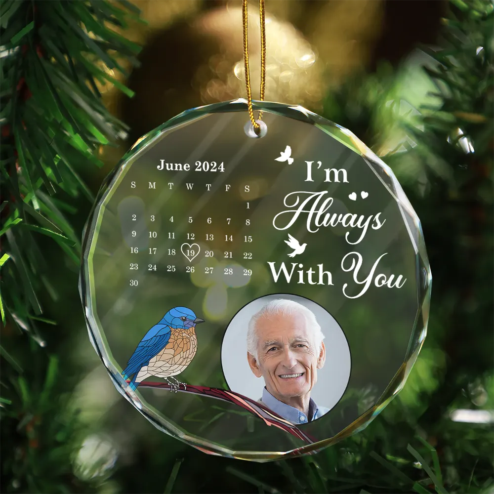 Christmas,Sad,Family,Parents,Gift For Grandparents,Gift For Sibling,Memorial - Custom Photo The Moment Your Heart Stopped Calendar Memorial - Personalized Circle Glass Ornament