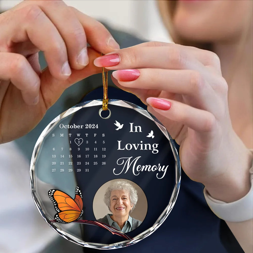 Christmas,Sad,Family,Parents,Gift For Grandparents,Gift For Sibling,Memorial - Custom Photo The Moment Your Heart Stopped Calendar Memorial - Personalized Circle Glass Ornament