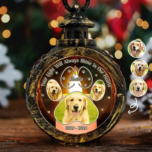 Custom Photo Pawprint Your Light Will Always Shine In Our Hearts - Personalized Candlelight Lantern Ornament