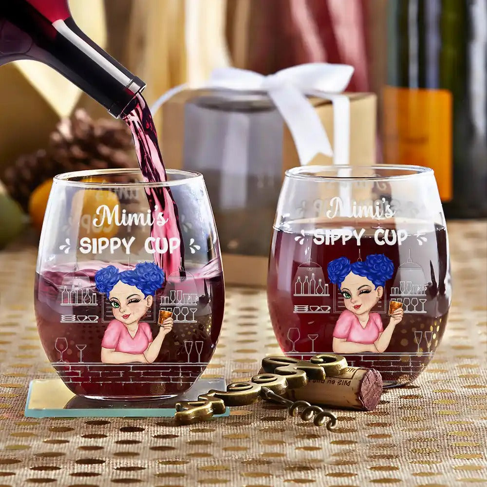 Grandma's Sippy Cup - Personalized Stemless Wine Glass