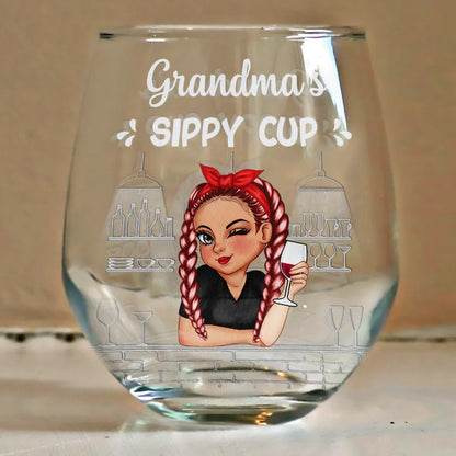Grandma's Sippy Cup - Personalized Stemless Wine Glass