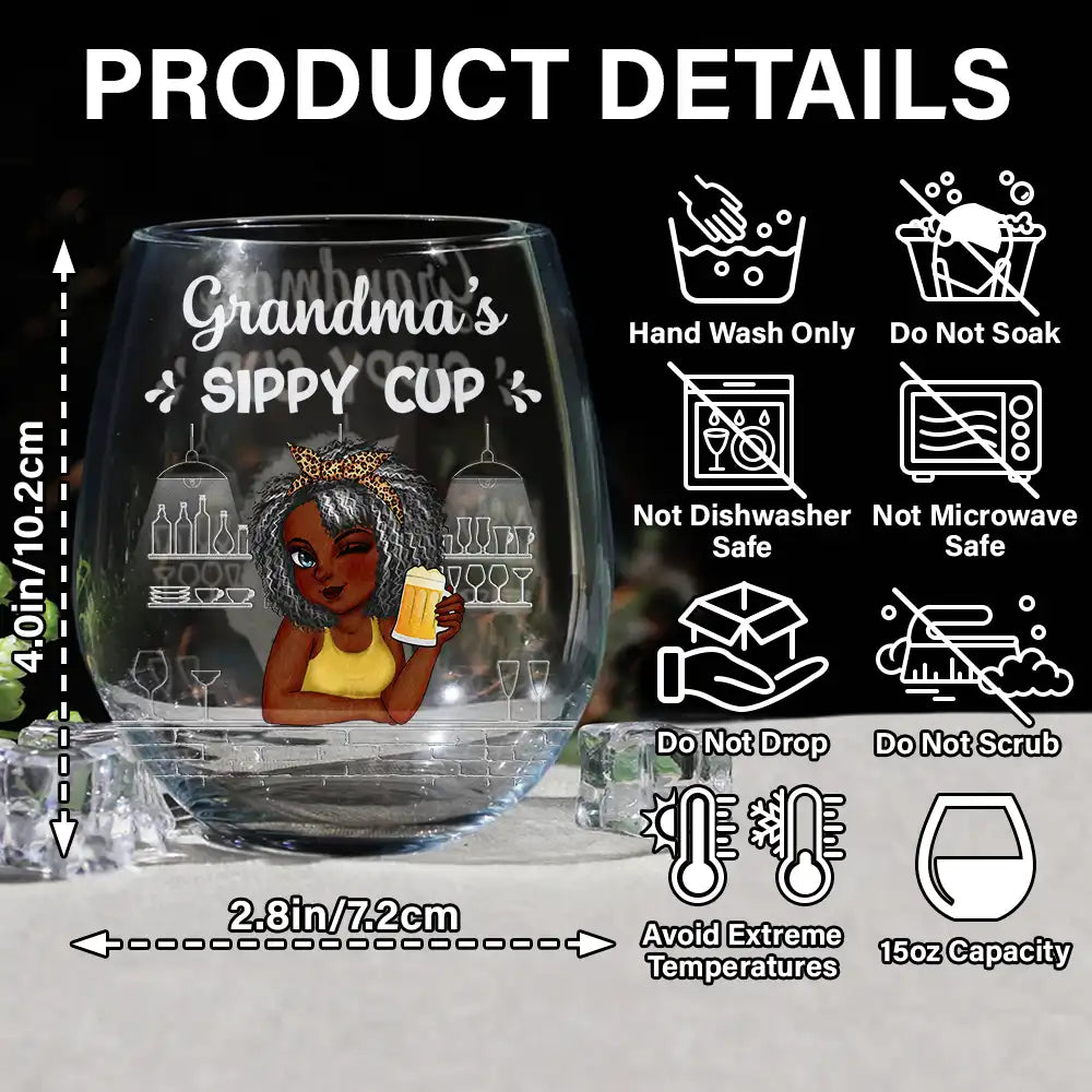 Grandma's Sippy Cup - Personalized Stemless Wine Glass