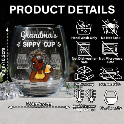 Grandma's Sippy Cup - Personalized Stemless Wine Glass