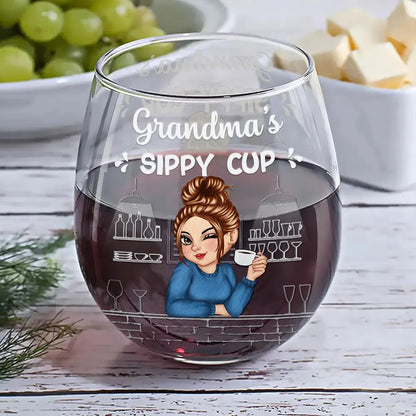 Grandma's Sippy Cup - Personalized Stemless Wine Glass