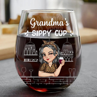 Grandma's Sippy Cup - Personalized Stemless Wine Glass