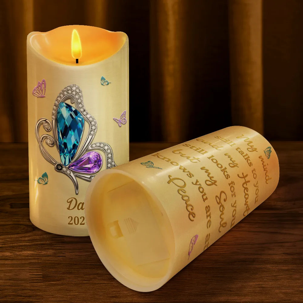 My Mind Still Talks To You Butterfly Memorial - Personalized Flameless LED Candle