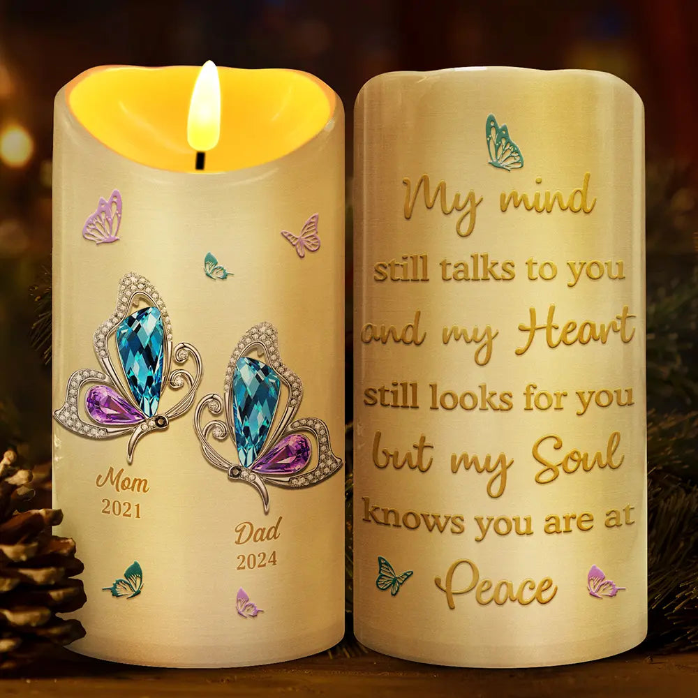 My Mind Still Talks To You Butterfly Memorial - Personalized Flameless LED Candle