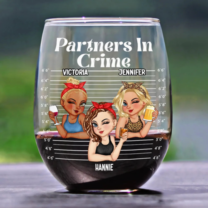 Bestie Partners In Crime - Personalized Stemless Wine Glass