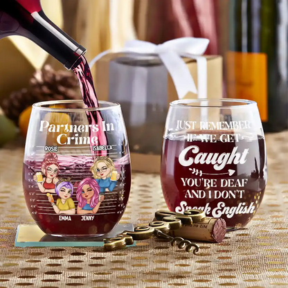 Bestie Partners In Crime - Personalized Stemless Wine Glass
