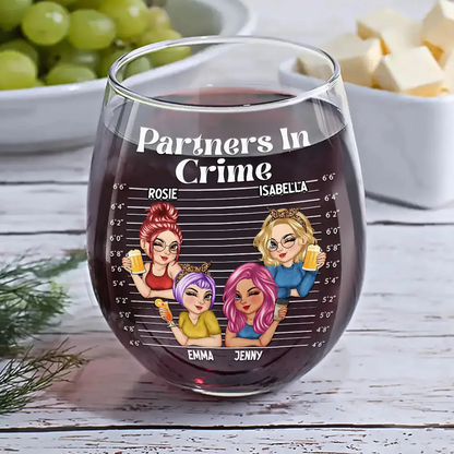 Bestie Partners In Crime - Personalized Stemless Wine Glass