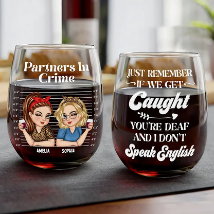 Bestie Partners In Crime - Personalized Stemless Wine Glass