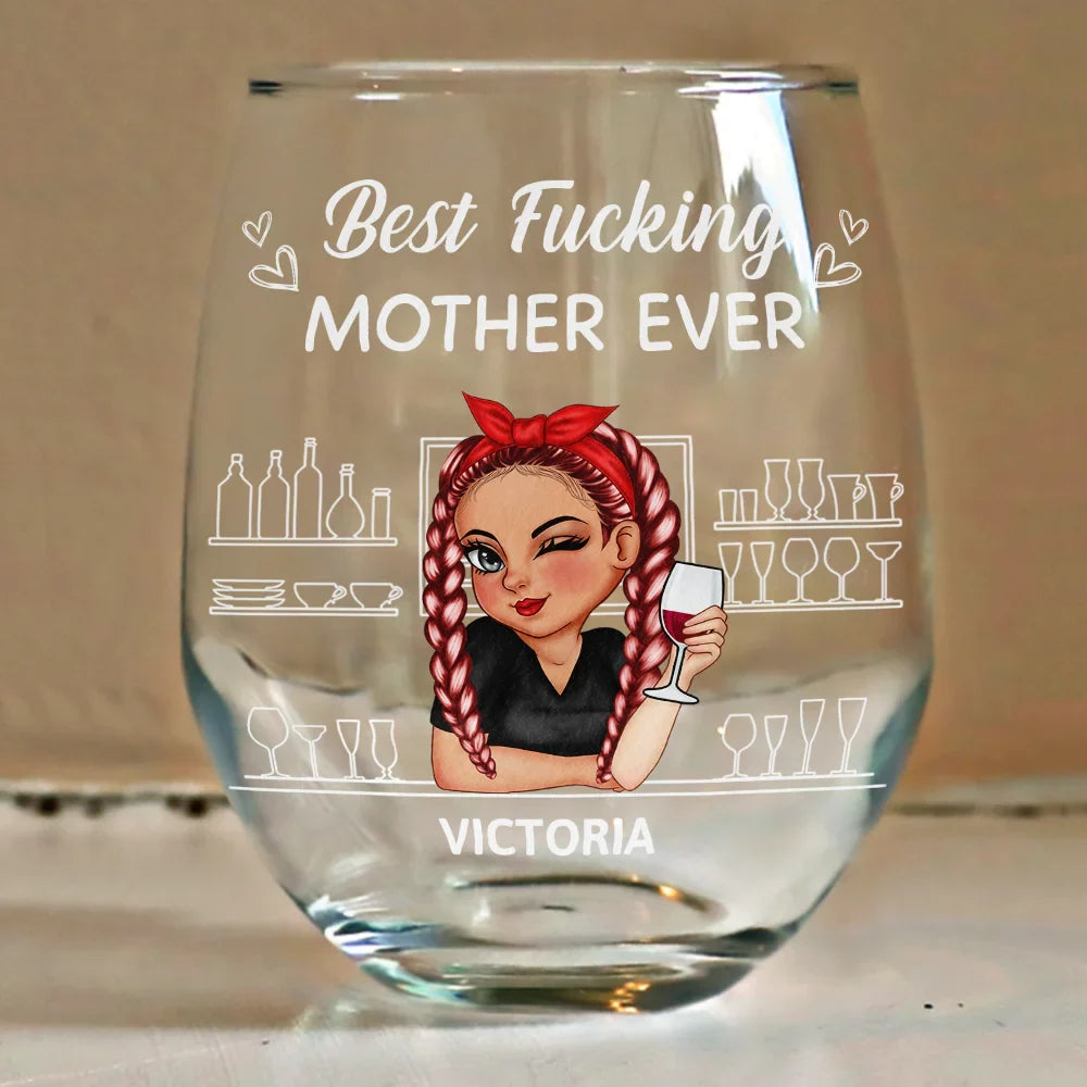 Best Mom Ever - Personalized Stemless Wine Glass