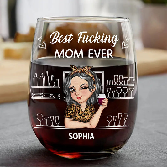 Best Mom Ever - Personalized Stemless Wine Glass