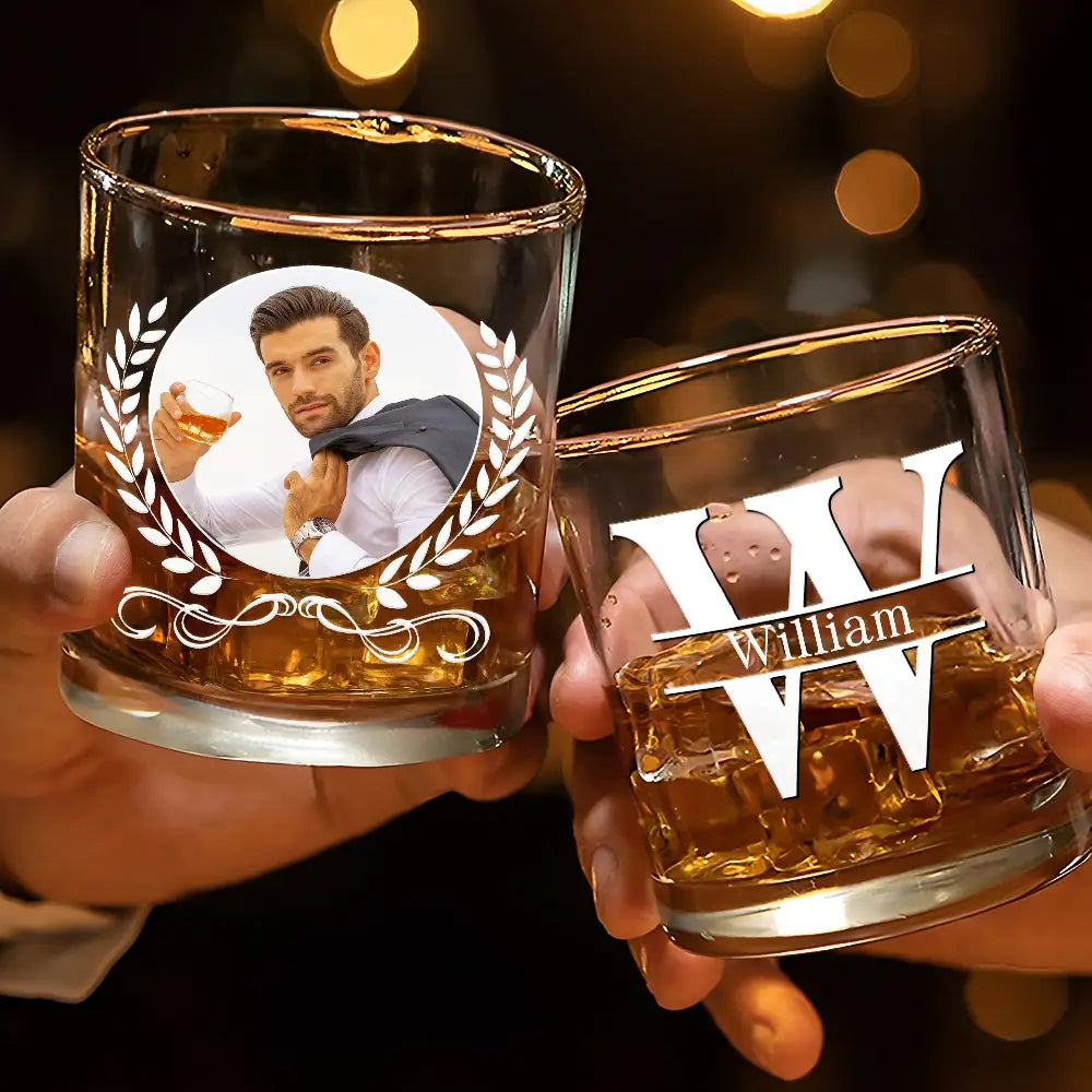 Custom Photo Vintage Monogram - Personalized Whiskey Glass