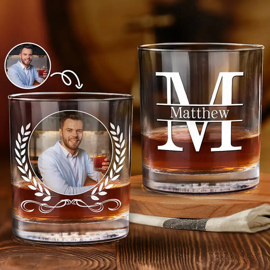 Custom Photo Vintage Monogram - Personalized Whiskey Glass