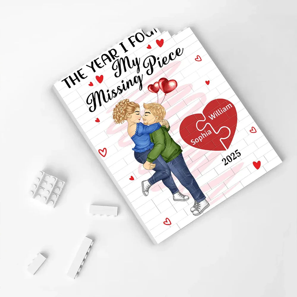 Gift For Couples, Gift For Husband, Gift For Wife, Gift For Boyfriend, Gift For Girlfriend - The Year I Found My Missing Piece - Personalized Vertical Rectangle Building Brick Blocks