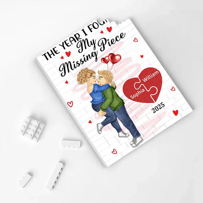 Gift For Couples, Gift For Husband, Gift For Wife, Gift For Boyfriend, Gift For Girlfriend - The Year I Found My Missing Piece - Personalized Vertical Rectangle Building Brick Blocks