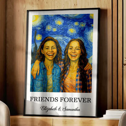 Custom Photo A True Friendship Is A Journey Without An End Starry Night - Personalized Poster