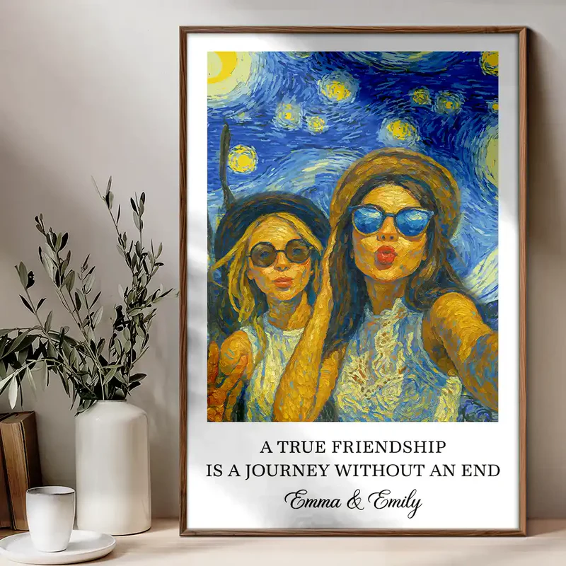 Custom Photo A True Friendship Is A Journey Without An End Starry Night - Personalized Poster
