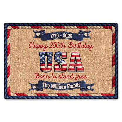 Stars And Stripes Happy USA 250Th Birthday Embroidery Effect - Personalized Doormat