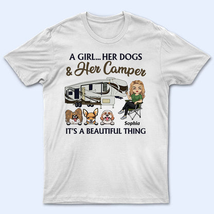 A Girl Her Dog & Her Camper - Camping Gift - Personalized Custom T Shirt