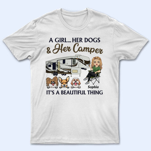 A Girl Her Dog & Her Camper - Camping Gift - Personalized Custom T Shirt