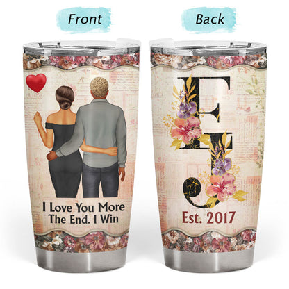 I Love You More Floral Alphabet - Couple Gift - Personalized Custom Tumbler