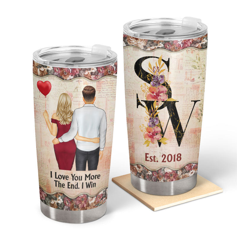 I Love You More Floral Alphabet - Couple Gift - Personalized Custom Tumbler