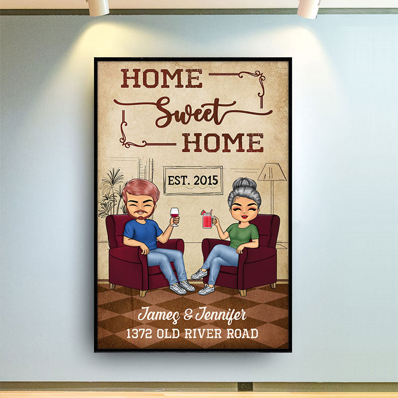 Home Sweet Home Husband Wife Chibi - Couple Gift - Personalized Custom Poster