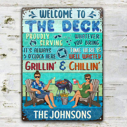 Poolside Proudly Serving Whatever You Bring Husband Wife Couple - Pool Sign - Personalized Custom Classic Metal Signs