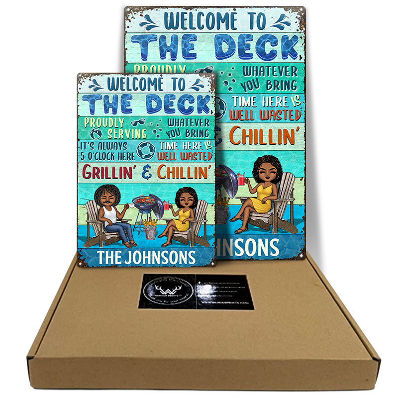 Poolside Proudly Serving Whatever You Bring Chibi Husband Wife Couple - Pool Sign - Personalized Custom Classic Metal Signs