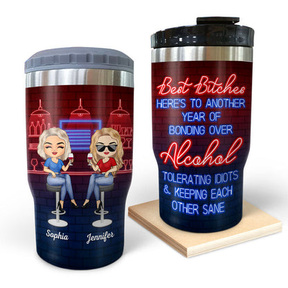 Here's To Another Year Of Bonding Over Alcohol Best Friends - Bestie BFF Gift - Personalized Custom Triple 3 In 1 Can Cooler