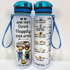 Husband And Wife Camping Partners For Life - Couple Gift - Personalized Custom Water Tracker Bottle